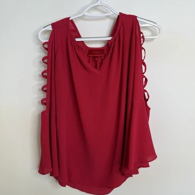 Jennifer Lopez Size M Fuchisa Lightweight Top With V-Neck And Sleeve Cut Outs  - Image 1 of 4