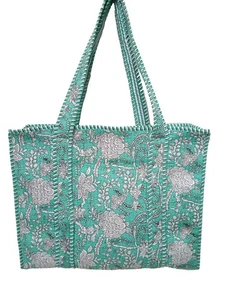 Borsa shopping cotone trapuntato reversibile grande floreale tote bag ecologica - Foto 1 di 5