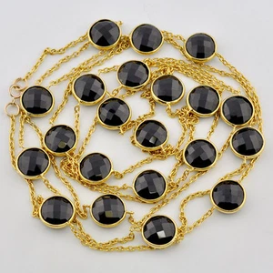 Collana connettore pietre preziose spinello nero vermeil oro placcato pesante 53,5 pollici - Foto 1 di 3