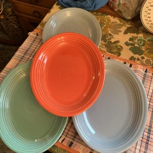 Fiesta Ware Vintage Deep Dish Oval Platters Blue Teal Red 11.25” x 9” Set of 4 - Picture 1 of 10