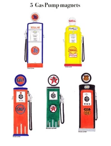 Shell, Gulf, Phillips 66 Classic Gas Bomba 5 imanes de refrigerador Andy Fletcher - Imagen 1 de 1