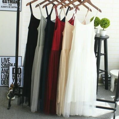 Женщин спагетти под платье полный скольжения с ремешками сетки расширитель слой скольжения тонкий новый - Изображение 1 из 4