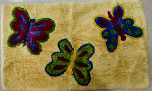 Vintage Chenille Bathmat 21" x 35" Yellow with Butterflies - Picture 1 of 5