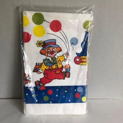 Vintage Birthday Clown Paper Table Cloth Cover C.A. Reed 52" x 96" 1970s NIP - Image 1 of 4