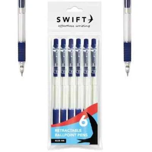6 Ballpoint Pens Set High Quality Medium Ball Point Pen Blue - Picture 1 of 1