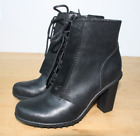 Clarks Black Leather Ankle Boots Block High Heel Lace Up Zip Chunky Sole UK 6