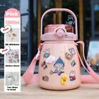 1000Ml Large Water Bottle Stainless Steel Straw Water Jug With Free Sticker Pink