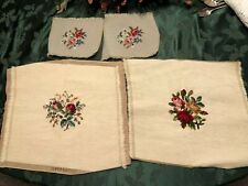 2 L  Antique Needlepoint Tapestry Victorian Pillow Chair Cover Roses & 2 Small