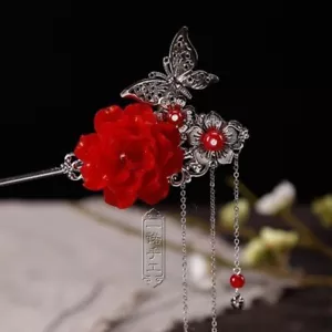 Handmade Chinese Flower Tassels Stick Hairpin Step Shake Beads Hair Clasp - Picture 1 of 16