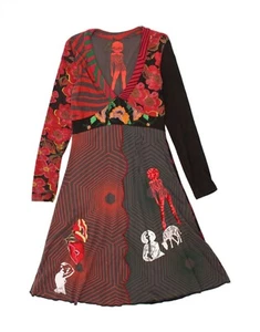 desigual small, very decorative long sleeved fits and flare dress - Picture 1 of 2