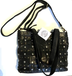 MILO from Expressions NWT Black Leather Patchwork/Studded Purse - Picture 1 of 12