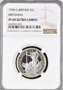 1998 Britannia Silver Proof £1 One Pound NGC PF69 1/2oz Great Britain - Picture 1 of 2