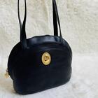 Auth Christian Dior Tote bag Hand Leather Zipper Oval Black CD Logo Women Used