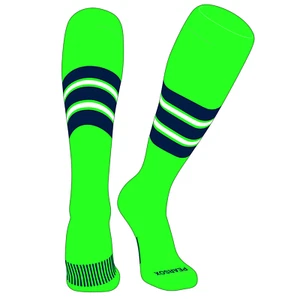 Striped OTC Baseball, Softball, Football Socks (E) Neon Green, Navy, White - Picture 1 of 3
