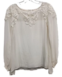 Bailey 44 Womens Cream 100% Silk Blouse Top XS Lace Yoke Long Balloon Sleeve - Picture 1 of 8
