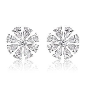 Aretes florales de diamantes de corte brillante redondos en forma de pera de 0,71 quilates en 18 quilates - Imagen 1 de 3