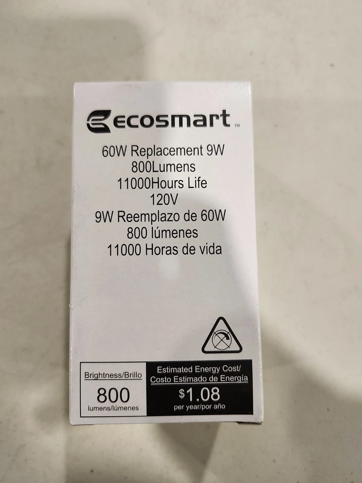EcoSmart 60W Equivalent 810 Lumens 120v A19 Energy Star light bulb 1500 Hours - Image 1 of 1