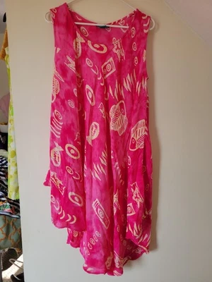 Real Batik Hot Pink Beach Dress With Fish Size L Light & Flowy - Image 1 of 4