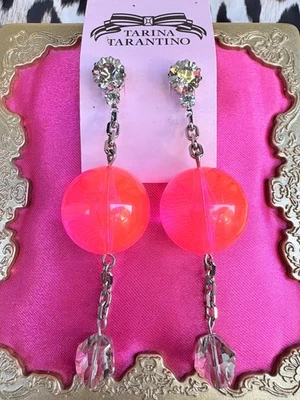 Pendientes Tarina Tarantino Vintage Tokio Hardcore Cristal Swarovski Neón Rosa Caliente Foto 1 de 2