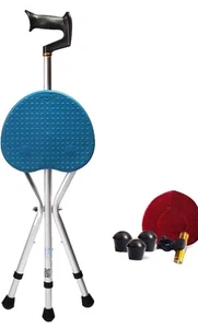 Fasst 440 Pfund faltbarer Stock mit Sitz Stuhl Gehstock mit Taschenlampe blau - Bild 1 von 9