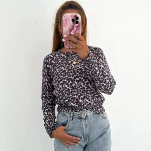 Ladies M&S Grey Purple Black Leopard Print Angora Wool Cardigan Top Size 14 - Picture 1 of 5