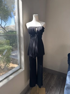 Y2K Black Strapless, straight leg, jumpsuit with sheer overlay, WHBM Size 0 - Image 1 of 4