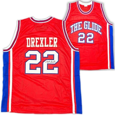 Houston Cougars Clyde Drexler Autographed Signed Red Jersey JSA - Image 1 of 4