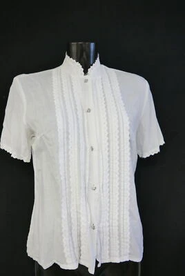 Gr.44 Trachtenbluse weiß Bluse für Dirndl Baumwolle mit Spitze TB9583 - Bild 1 von 4