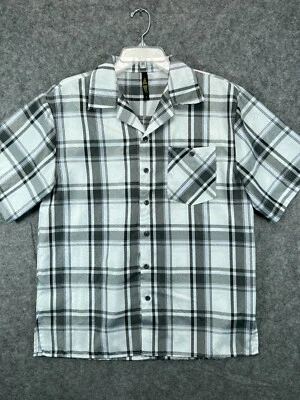 True Rock Button Up Shirt Mens Large White Black Plaid Short Sleeve Pocket 1 - Image 1 of 4