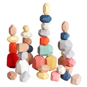 BESTAMTOY 36 PCS Wooden Sorting Stacking Rocks Stones,Sensory Toddler Toys  - Picture 1 of 7