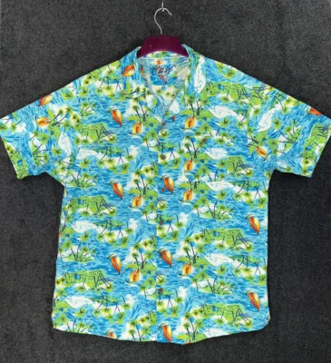 Vintage Summer Hawaiian Shirt "Easy" Men's Size L Palm Trees & Boat Q - Image 1 of 4
