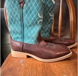 Women’s Twisted X brown & turquoise cowboy boots size 8.5 women’s/5.5 youth - Picture 1 of 9