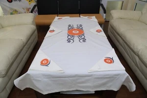 TAJIK WEISSE TISCHDECKE MIT NATIONALER STICKEREI 100% BAUMWOLLE - Bild 1 von 2