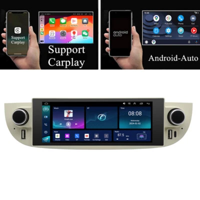 6.86'' Android 14 Stereo Radio 4+32GB GPS Head Unit White For Fiat 500 2007-2018 - Image 1 of 4