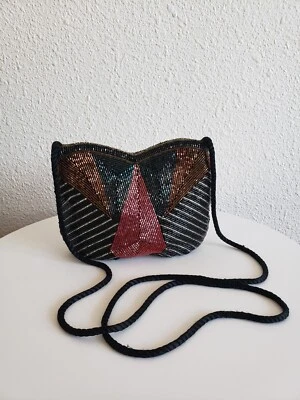 Cartera de noche pequeña vintage con cuentas a mano para mujer bandolera correa de encaje Foto 1 de 4