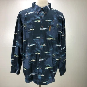 Magellan 2XL XXL Blue Fish Theme Button Front Long Sleeve Casual Men's Shirt - Picture 1 of 7