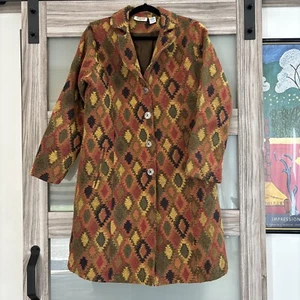 Vintage Woven Diamond Coat Collections Etc Boho Hippie Autumn Size Large - Picture 1 of 9