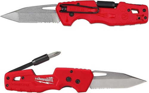 Cuchillo utilitario plegable Milwaukee FASTBACK con hoja multifuncionalidad, rojo-negro-