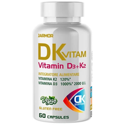 VITAMINA D3+K2 60 cps INTEGRATORE DI VITAMINA D3 + K2 MADE IN ITALY - Immagine 1 di 4