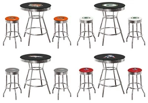 5PC NFL Bar Table Set Football Team Logo Decals w/ Backless Chrome Swivel Seats - Picture 1 of 46