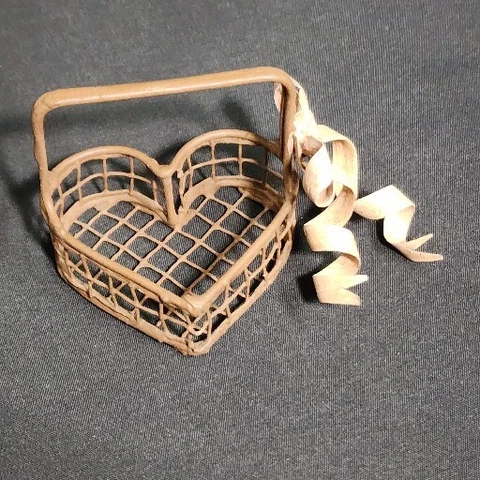 Miniature Metal Heart Basket With Ribbon Cover