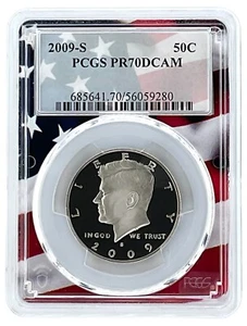 2009 S Kennedy Clad Half Dollar PCGS PR70 DCAM Flag Picture Frame - Picture 1 of 2