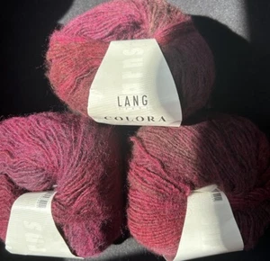 Lot Of 3 Skeins Of Beautiful 55% New Wool Blend Colora Lang Yarn, Burgundy - Picture 1 of 3
