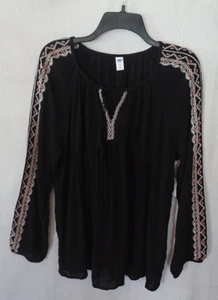 Blusa para mujer suave negra bordada azul marino antiguo talla extra grande/XL - Imagen 1 de 6