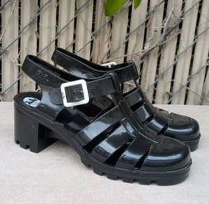 JuJu Northampton BABE Black Chunky Heel Cage Fisherman Jelly Sandals 6 UK 8 US - Picture 1 of 9