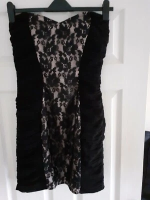 NWT Stunning Black And Nude Lace Fitted Mini Dress Evie Size 12 - Image 1 of 4