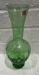 Mid-Century Green Glass Bud Vase Scalloped Fluted Edge Italy - Picture 1 of 6