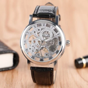 WINNER Silver Skeleton Mechanical Wrist Watch Mens Hand-Winding Watches Gifts - Picture 1 of 12