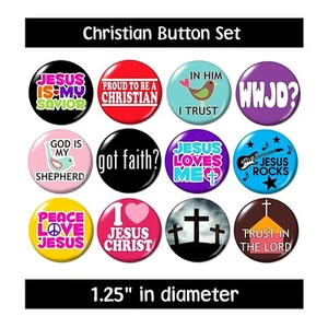 CHRISTIAN BUTTONS PINS BADGES scrapbook religious jesus god jewelry new - Picture 1 of 3