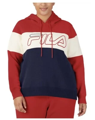 Sudadera con capucha para mujer FILA talla grande logotipo atemporal bloqueado de colores roja/blanca/azul talla 1X Foto 1 de 4